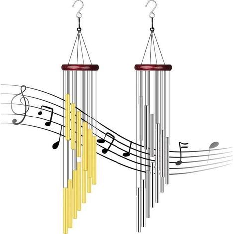 2 Wind Chimes with 12 Aluminum Tubes, Red Wood Stand for Home, Patio, Garden, Tree (Z (1/4)