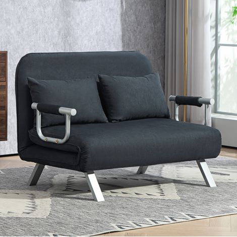 Sofá cama 111/80/78 cm negro con respaldo reclinable y estructura metálica (1/5)