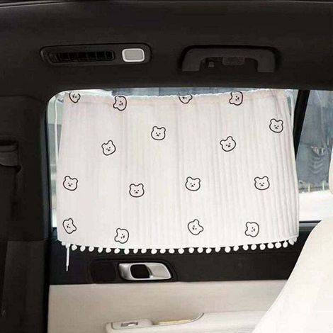 Pare-soleil pour fenêtre de voiture, rideaux d'intimité, joli pare-soleil pour fenêtre arrière de voiture avec pompon pour bébé et enfant, pare-soleil intérieur de voiture (1/5)