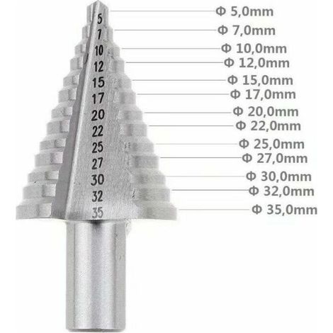 Foret à métaux pour perceuse Foret À Métaux Pour Perceuse,Foret Fraise Meche Etage Hss, Foret Étagé Fraise Conique À Double Fente (5mm-35mm) (1/5)