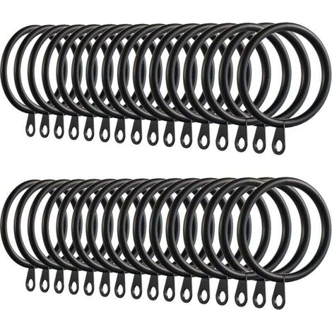 60 anillas para cortinas, anillas metálicas para colgar en barras de cortina, anillas de 30 mm (negras) - Crezuo (1/4)