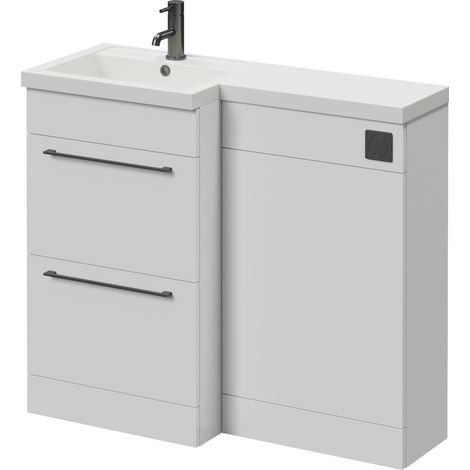 Napoli 390 Gloss White 1000mm 2 Drawer Vanity Unit Toilet Suite with Left Hand Square Lucia Basin - 1000mm - Gunmetal Grey 320mm HandleWithout Kingston Toilet Pan