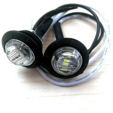 Feux latéraux LED 12V blancs, lot de 2, signalisation premium pour camion et bus, feux de gabarit ronds en cristal, 3/4 de tour, étanches et lumineux. (1/5)