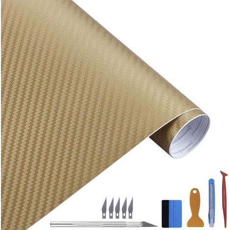 Carbon Autofolie Matt Gold 30x300cm mit Einbauwerkzeug, blasenfrei, repositionierbar (1/5)