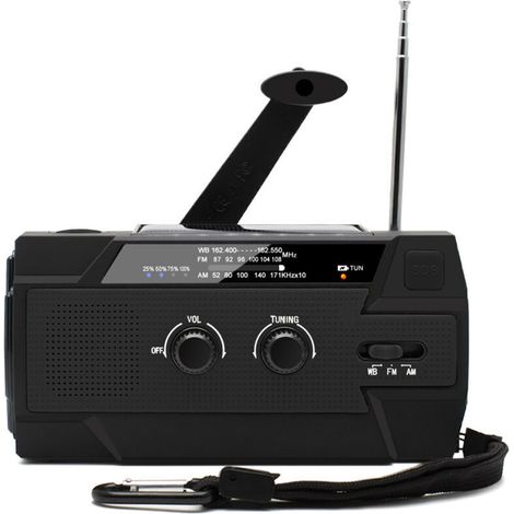 Radio Solaire à Manivelle Portable Radio Dynamo Rechargeable avec AM/FM/WB Batterie Rechargeable Intégrée 4000mAh 4 Modes Lampe de Poche LED Alarme SOS pour Urgence en Plein Air,noir (1/5)