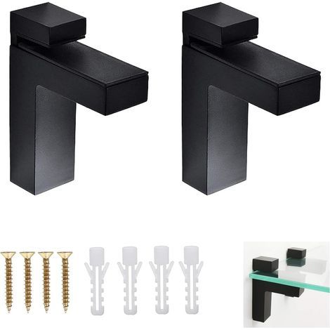 Verstellbare Wandhalterung für Holz-/Glasregale, 2 Stück, für Regalböden von 3 bis 36 mm (Schwarz, 99 x 77 mm) (1/5)