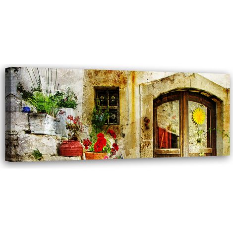 Tableau sur toile Fleurs Escaliers Rue 90x30 (1/5)