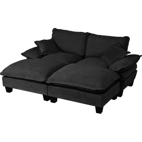Canapé d'angle modulaire en chenille noire avec ottomans amovibles - 194x151x90 cm (1/5)