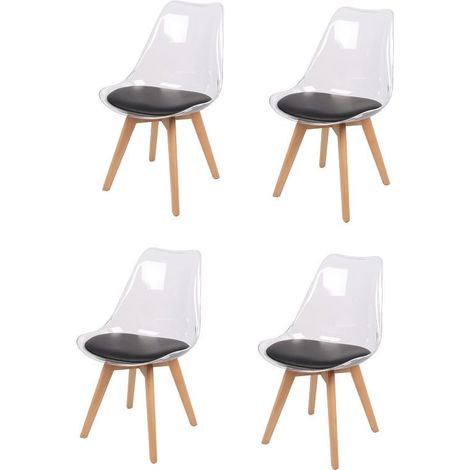 Lot de 4 chaises translucide "Joy" avec assise rembourrée - Noir/Beige - L 57 x l 50 x H 82 cm - Livraison gratuite (1/2)