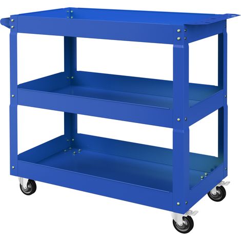 Chariot à outils 3 niveaux 4 roues acier bleu 83 x 35,3 x 76 cm