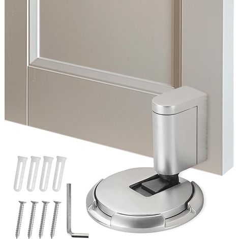 Butée de Porte Mécanique Silencieuse, Bloc en Métal sans Perforation, Autocollant et Réglable pour l'intérieur, Sol et Mur (Argent) (1/5)