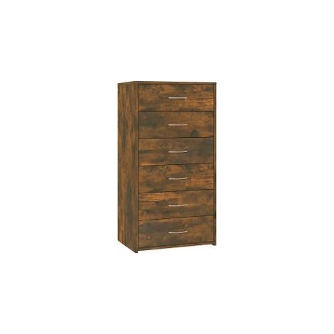 Chiffonnier 6 tiroirs en bois Homy 50cm - Le rangement pratique-Marron fumé (1/5)