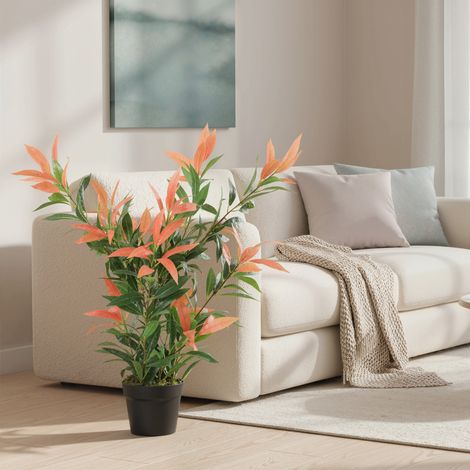 Photinia artificiale, pianta artificiale da 90 cm con 300 foglie, rami regolabili, 45 x 45 x 90 cm, rosso+verde
