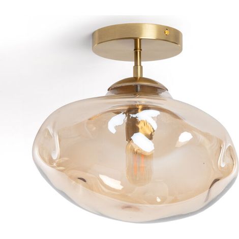– Plafonnier métal et verre Halych ambre – Type E27 – Éclairage doux et homogène – Design intemporel pour salon, chambre ou salle à manger