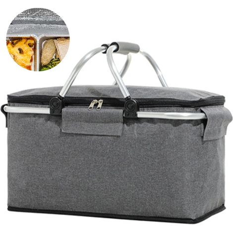 Sac de pique-nique portable isolé 22L, sac isotherme pliable avec couvercle, petit sac isotherme pour extérieur, adapté aux pique-niques, travail et festivals (gris) (1/5)