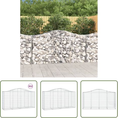 Paniers à gabions Jardinieres Mur en gabion Clôtures de gabion arqués 12 pcs 200x50x100/120 cm fer galvanisé KOL8294 (1/5)