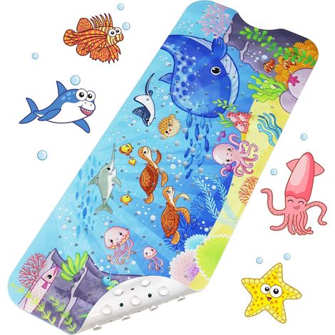 Rutschfeste Babybadematte, 100 x 40 cm, mit 200 Saugnäpfen, aus BPA-freiem PVC, maschinenwaschbar (Ozean) (1/5)