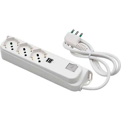 MULTIPRESA CON INTERRUTTORE + USB 3 usc. / sp.2P+T 16A + 2 usb 2,1A  - FANTON