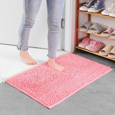 Tapis de bain pelucheux, 60 x 40 cm, ultra absorbant, antidérapant, décoratif, lavable en machine, convient pour la cuisine, la salle de bain et les toilettes, rose, 40 x 60 cm (1/5)