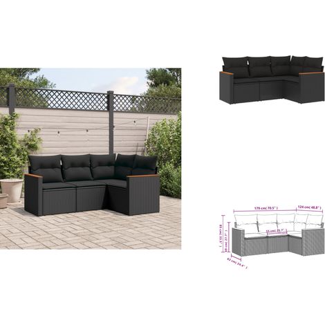 Salon de jardin 4 pcs avec coussins noir résine tressée - Ensemble Salon De Jardin - Canapé Extérieur - Meuble De Jardin - Mobilier De Jardin - Résine Tressée (1/3)