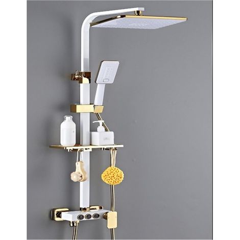Ensemble de douche mitigeur thermostatique intelli Système de douche thermostatique salle de bain LED ensemble de douche numérique intelligent montage mural robinets de bain à tête carrée mitigeur cha (1/5)