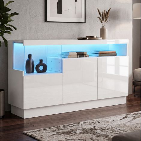 Buffet LED avec niche en acrylique, commande APP, blanc, 140 x 36 x 80 cm OKMYHOME (1/5)