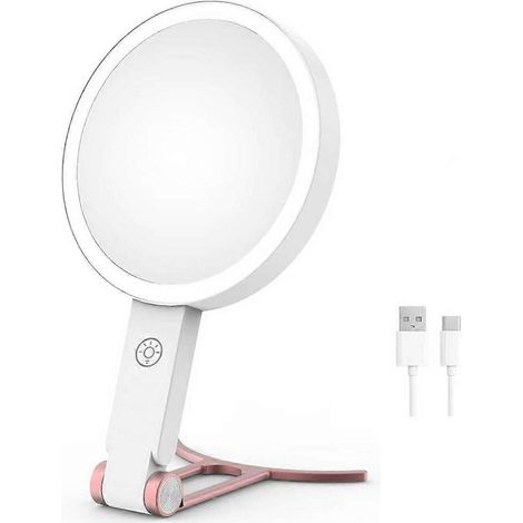 Miroir de maquillage grossissant x30 avec 3 lumières de couleurmiroir grossissant portable pour soins précis de la peau et des sourcilscouleur or rose (1/5)