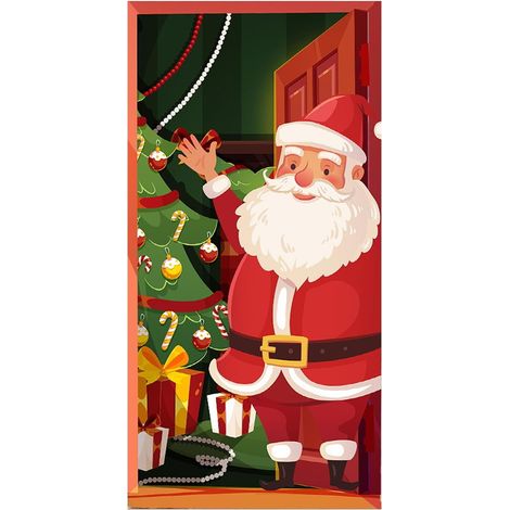 Cache-porte du Père Noël Déco Maison Déco Saisonnière Fournitures Fête  Décoration De Porte Père Noël Pour Thanksgiving Fête Anniversaire Bureau Maison École Porche (1/5)