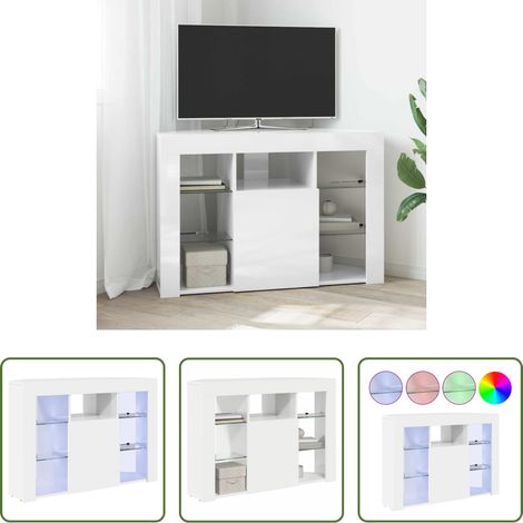 vidaXL Rangement salon - Meuble TV LED d'Angle Montage mural Blanc brillant 100x40x68cm (1/5)