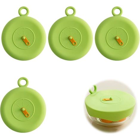 Coperchio in silicone per alimenti, set di 4 coperchi in silicone estensibili con timer, coperchio riutilizzabile senza BPA da 10 cm (ver (1/5)