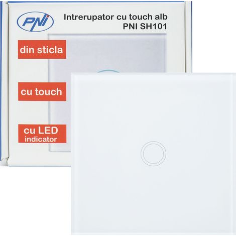 Interruttore a sfioramento Vetro PNI SH101, bianco con indicatore LED (1/5)