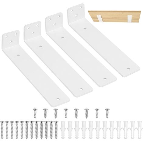 4 Pièces Equerre Etagere Murale Blanc, 200 mm Equerre Charge Lourde, Équerre Étagère de Fixation Etagere Murale Invisible, Supports d'Étagère Murale Metal Industrielle pour Meuble (1/5)