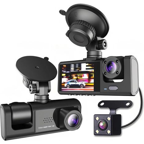 1080P-HD-Dashcam, Drei-Wege-Kamera, Weitwinkelobjektiv, Innen- und Außenaufnahmen mit Bild-in-Bild-Funktion, einfache Installation (1/5)