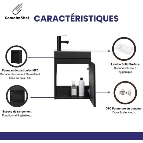 Meuble lavabo pour WC déjà monté – Noir, 46 cm, sans mitigeur – Solution compacte et élégante (1/5)