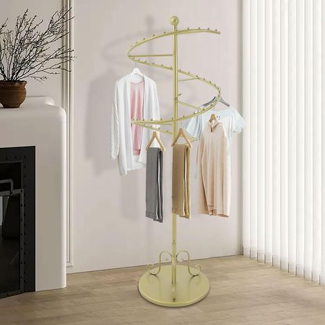 Portant à vêtements en spirale rotatif de 42cm avec capacité de charge de 30 kg, tringle à vêtements autoportante pour chambre à coucher, salon, magasins doré (1/5)