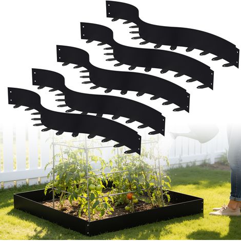 Jiubiaz Bordüre aus flexiblem Stahl für Garten & Rasen - 5 Paneele à 100 cm (5 m Gesamtlänge) - Höhe 5 cm - Farbe Schwarz - inkl. 60 Erdankern & Befestigungsnägeln