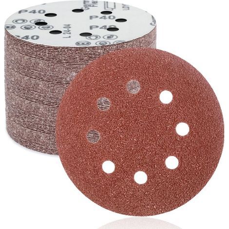 Disques de Ponçage Papier Abrasifs 125mm.8 trous,50 pièces Disques Ponceuse: Disques abrasifs perforés auto-agrippant 125 mm Grain 80 pour Random Orbital Sander,Poncer/Polir (1/5)