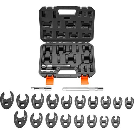 Jeu 20 Clés à Patte d'Oie à Tuyauter Entraînement 3/8'' Clé à Fourche, Métriques et SAE, en Acier Allié 40Cr, avec Mallette de Rangement, Double Marquage, pour Entretien et Réparation Automobile (1/5)