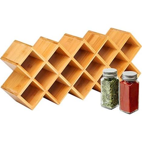 CSPARKV 17 x 42 x 9,5 cm freistehendes Bambus-Gewürzregal, Küchenregal, Kräuter, Gewürze, Flaschen, Vorratsgläser, Gewürzhalter für Schranktheke,
