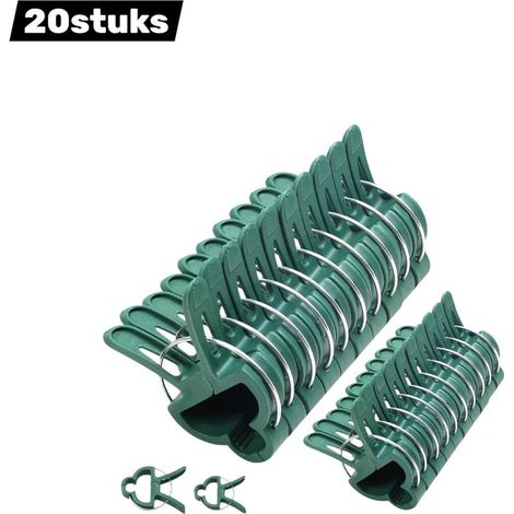 Set mit 20 Pflanzenclips – Stützen für Kletterpflanzen – Flexible Bänder für Stängel und Zweige – Gartenzubehör – 10 große + 10 kleine Clips – Grün (1/5)