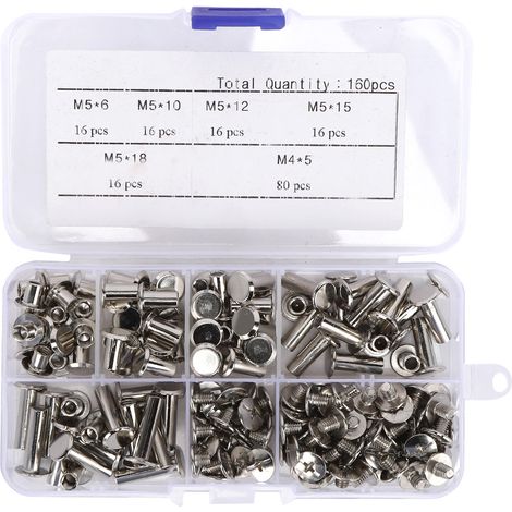 Kit de 160 vis, clous et rivets à tête plate pour la création d'albums et de livres. (1/5)