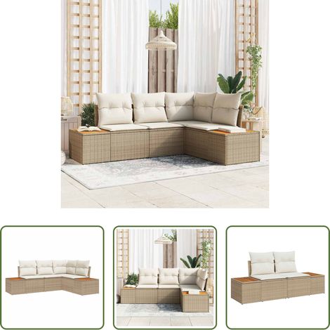 vidaXL Jardin - Ensemble de canapé de jardin 5 pcs Beige Poly rotin (1/5)