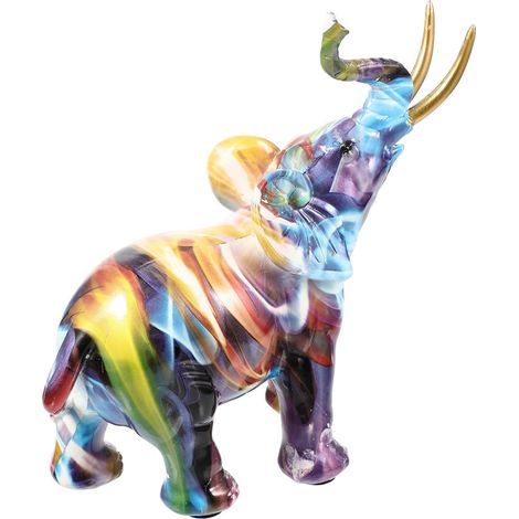 Sculpture Éléphant Moderne en Résine Artisanale, Figurine Graffiti Irisée pour Décoration Intérieure, Bureau ou Salon, Ornement Chanceux Feng Shui (1/5)
