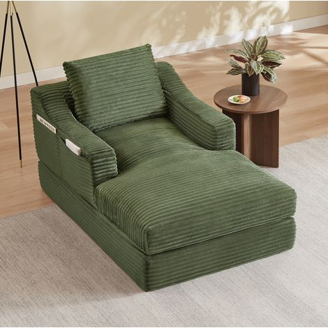 Sillón convertible en cama individual de pana verde 100 x 160 x 85 cm DESVIAE (1/5)