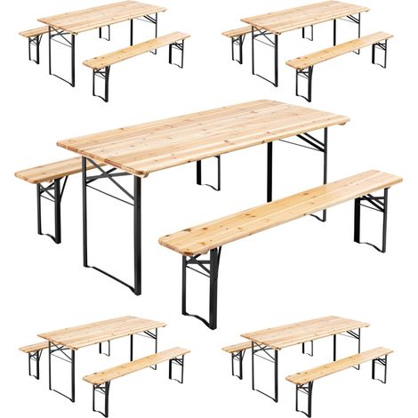Mob Event Pro – Lot de 5 ensembles table et bancs pliants bois 177x80x76cm – Structure acier anti-rouille – 8 places – Idéal pour terrasses professionnelles (1/8)