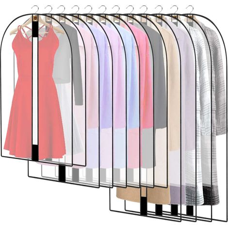 12PCS Housses de Vêtements avce Zip, Anti Poussière Etanche Mite Humidité, Anti-Poussière Housses de Protection Transparentes pour Chemise Costumes Manteaux Clothes Covers Sac de Vêtement (1/5)