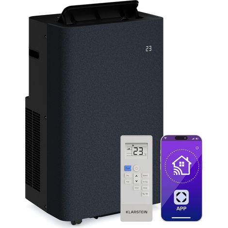 Klarstein AireLux Climatiseur Mobile  14000 BTU, Pour Pièces Jusqu'à 51 m², Contrôle Appli & Vocal, 4-en-1 Refroidissement, Déshumidificateur, Ventilateur & Mode Nuit, Kit Fenêtre Inclus, Gris foncé