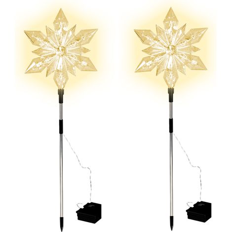 LED Gartenstecker Stern 2er Set mit Timer - 66 x 23 cm - Garten Deko Weihnachts Beleuchtung warm weiß - Weihnachten Winter Advent Außen Dekoration Batterie betrieben