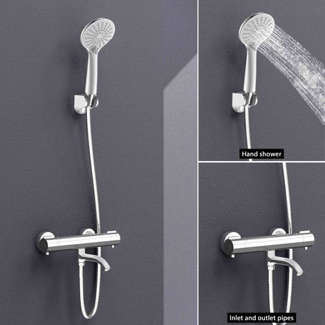 AICA Bathroom Thermostatic Exposed Shower Faucet Set Chrome 1/2" With Spout (1/5)