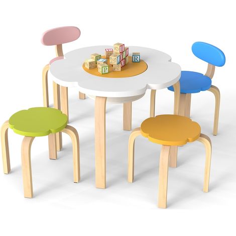 Kindertisch- und Stuhlset mit Stauraum - Blumenform